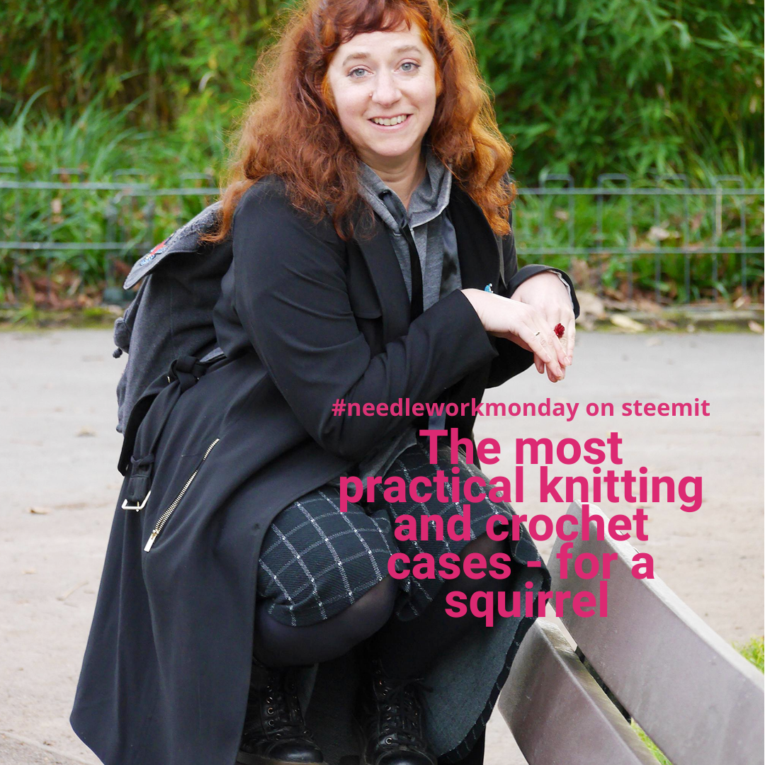 a woman sitting on a bank mimicking a squirrel