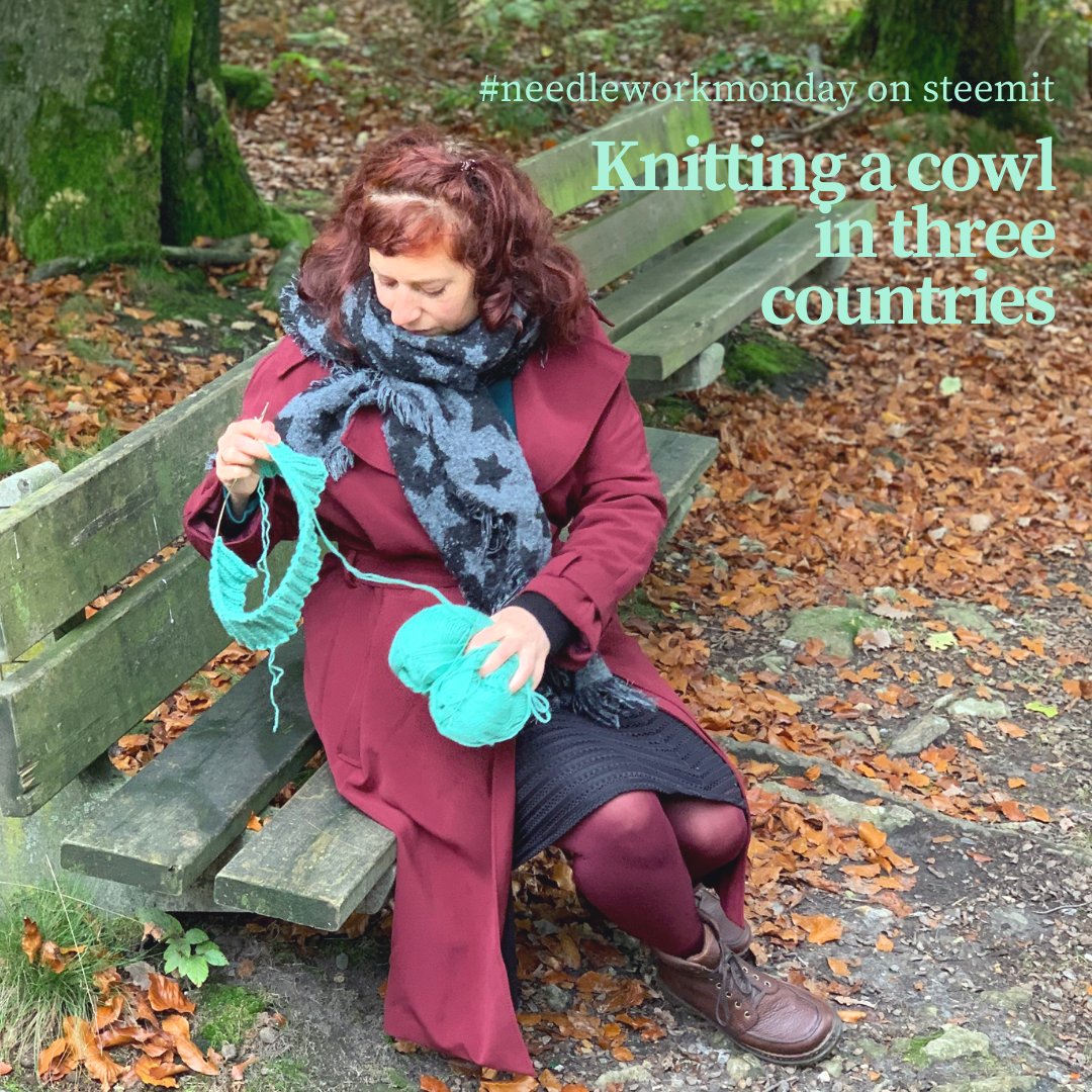 A woman sitting in a forest and knitting