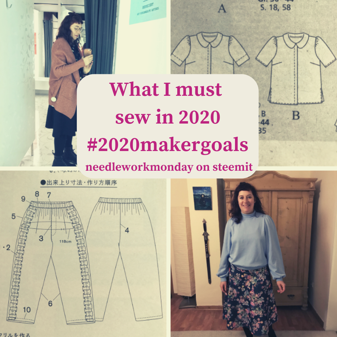 a woman showing her sewing and knitting projects for 2020